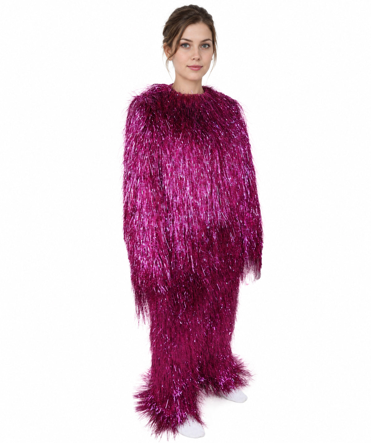 HPO Unisex Teen Extreme Tinsel Hairy Person Costume Bundle & Mask Set - Full-Body Tinsel Hair Suit Extra-Long Costume Wig for Halloween, Cosplay & Parties - Multiple Color Options