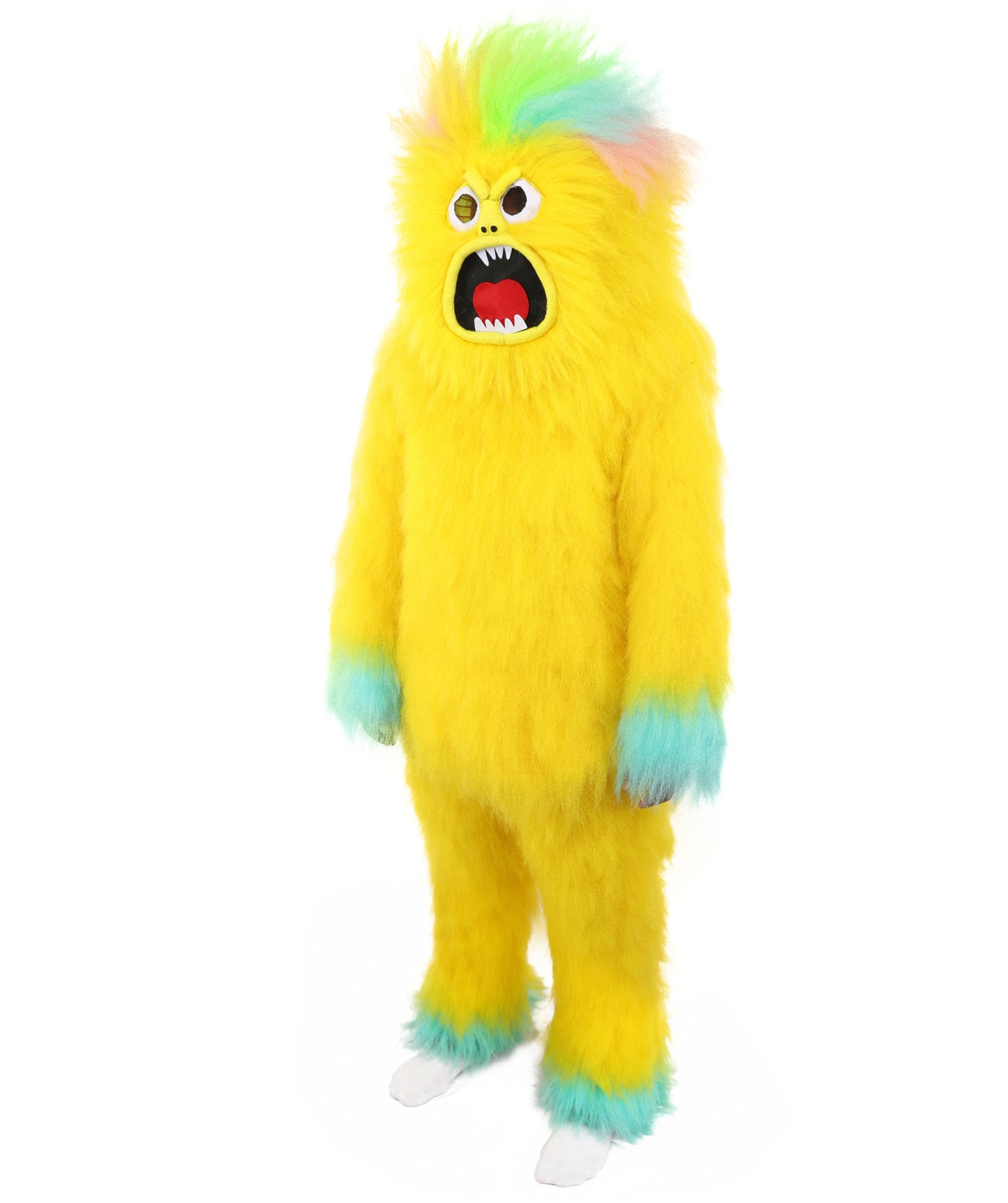 HPO Adult 74 Inch Full Animal Monster Bundle Costume & Mask Set – Yellow & Blue Furry Outfit with Screaming Head Mask | Ideal for Mascot Shows, Theater & Party Characters