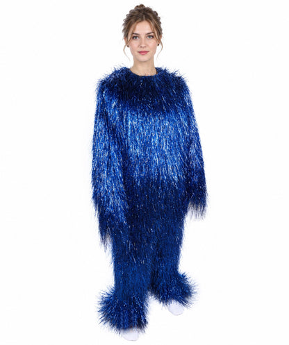 HPO Unisex Teen Extreme Tinsel Hairy Person Costume Bundle & Mask Set - Full-Body Tinsel Hair Suit Extra-Long Costume Wig for Halloween, Cosplay & Parties - Multiple Color Options