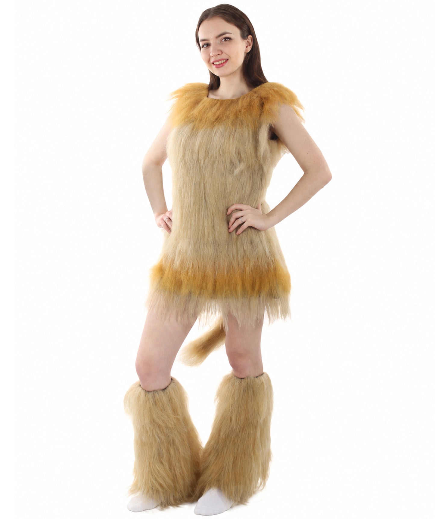 Orange and Tan Lion Costume with Fir Boots  - Long Synthetic Fibers