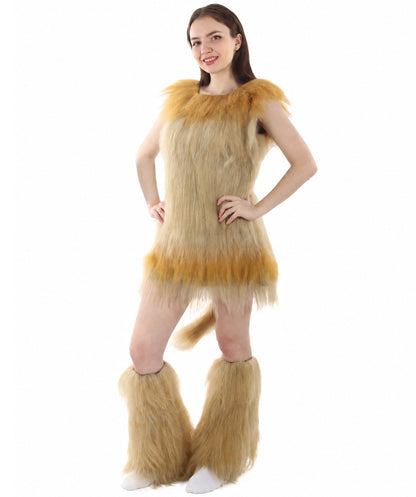 Orange and Tan Lion Costume with Fir Boots  - Long Synthetic Fibers