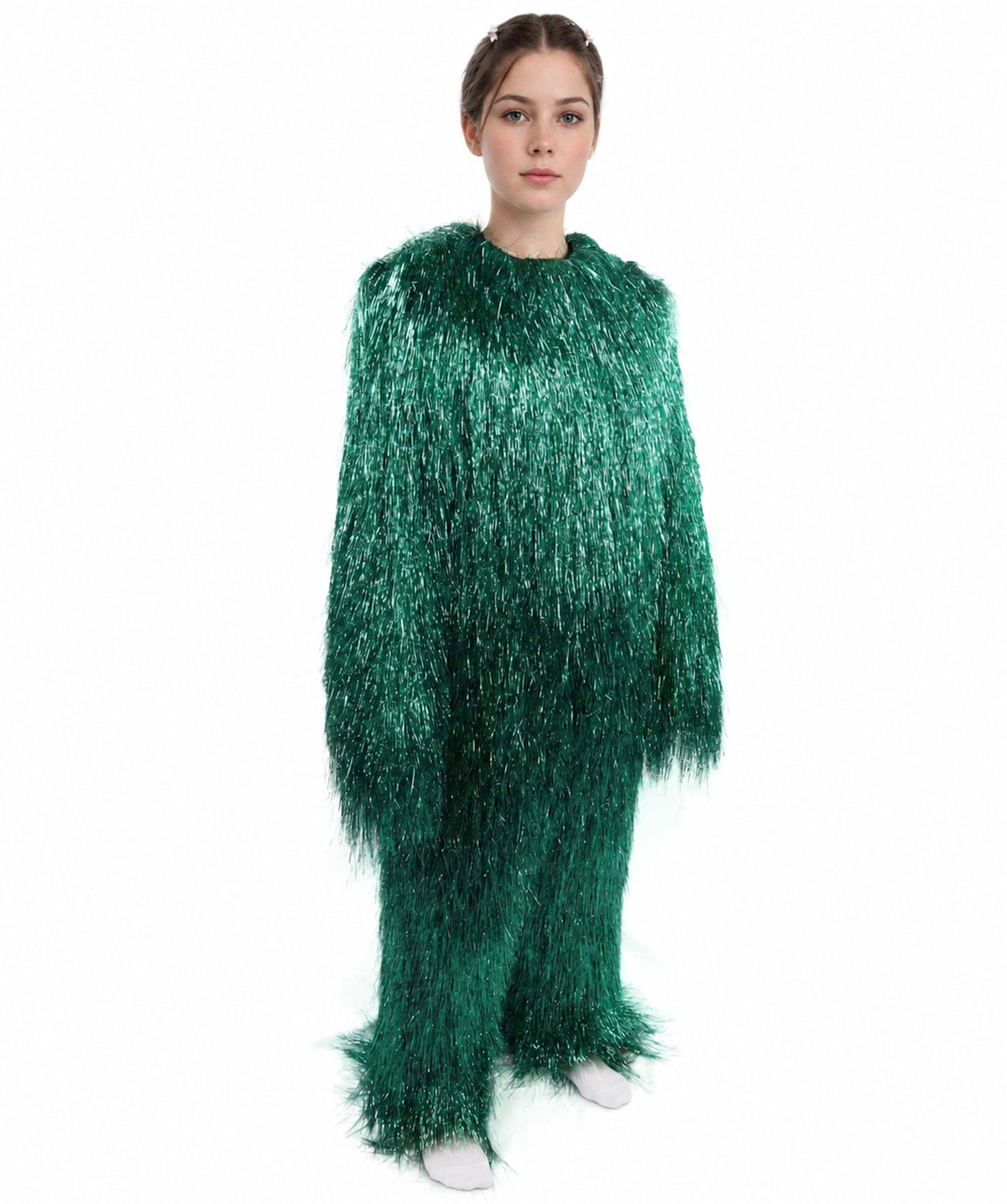 HPO Unisex Teen Extreme Tinsel Hairy Person Costume Bundle & Mask Set - Full-Body Tinsel Hair Suit Extra-Long Costume Wig for Halloween, Cosplay & Parties - Multiple Color Options
