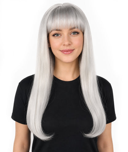 HPO Women's Mysterious Straight Blonde Wig Long with Fringe and Skin Parting| Halloween and Party Wig | Flame-retardant Synthetic Fiber