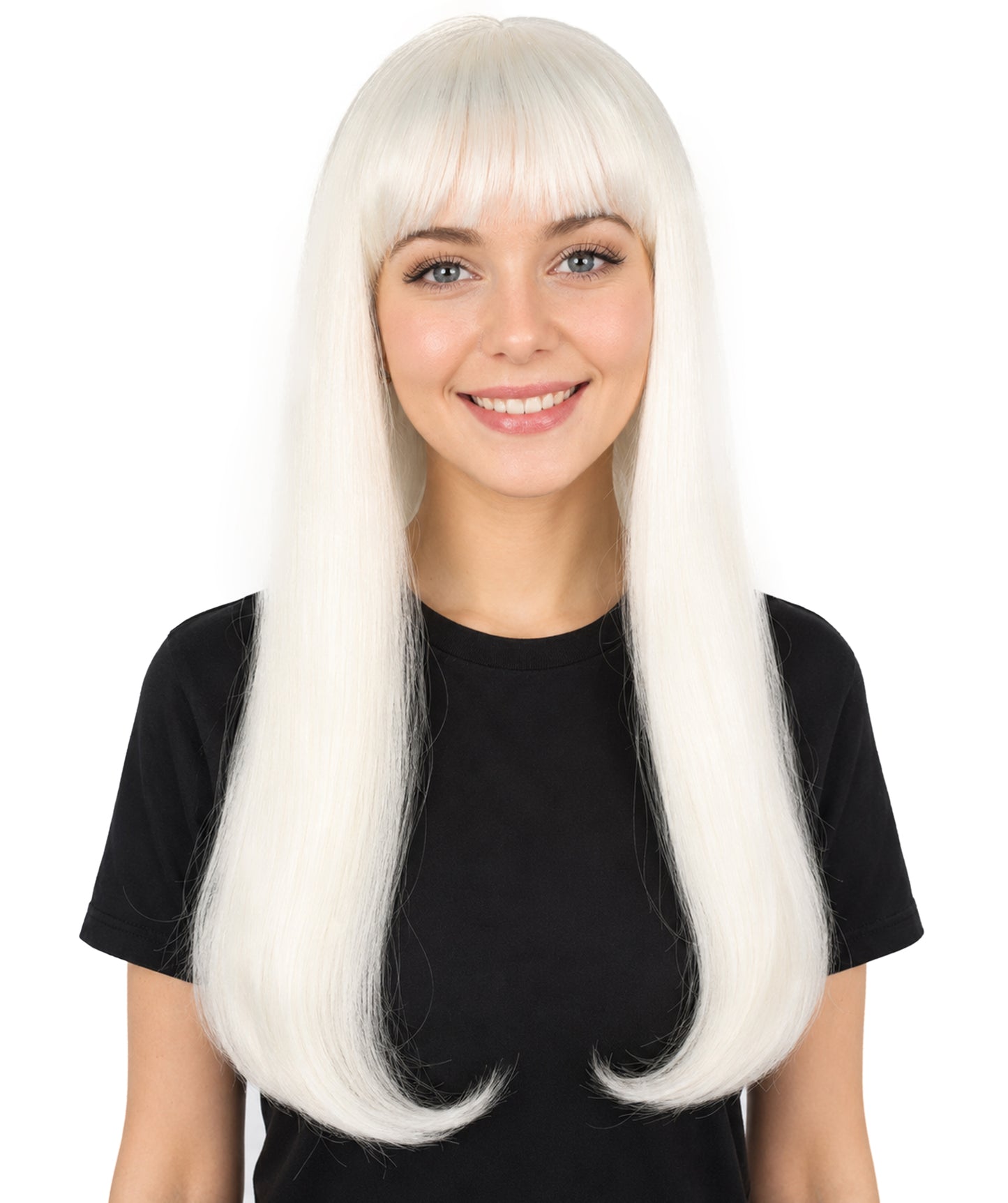 HPO Women's Mysterious Straight Blonde Wig Long with Fringe and Skin Parting| Halloween and Party Wig | Flame-retardant Synthetic Fiber