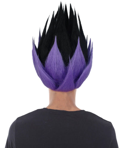 Anime Spike Wig |  Black & Purple Spike TV/Movie Wigs | Premium Breathable Capless Cap