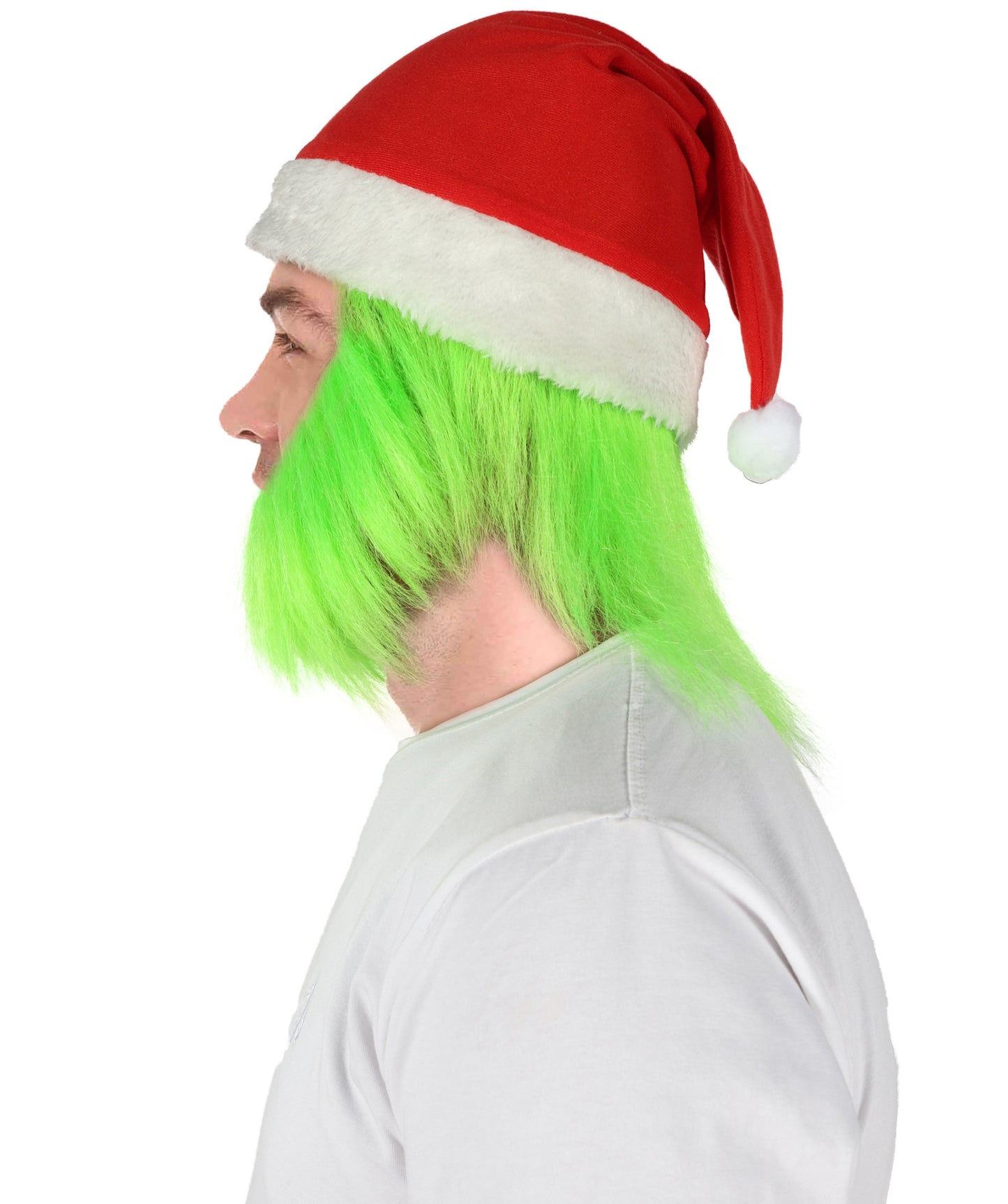 HPO Men’s Festive Furry Creature Green Thief Christmas Costume Set with all accessories | Cosplay Hat and Beard | Flame-retardant Synthetic Fiber