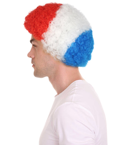 Holland Sport Afro Fun Wig | Red Blue White Jumbo Wig