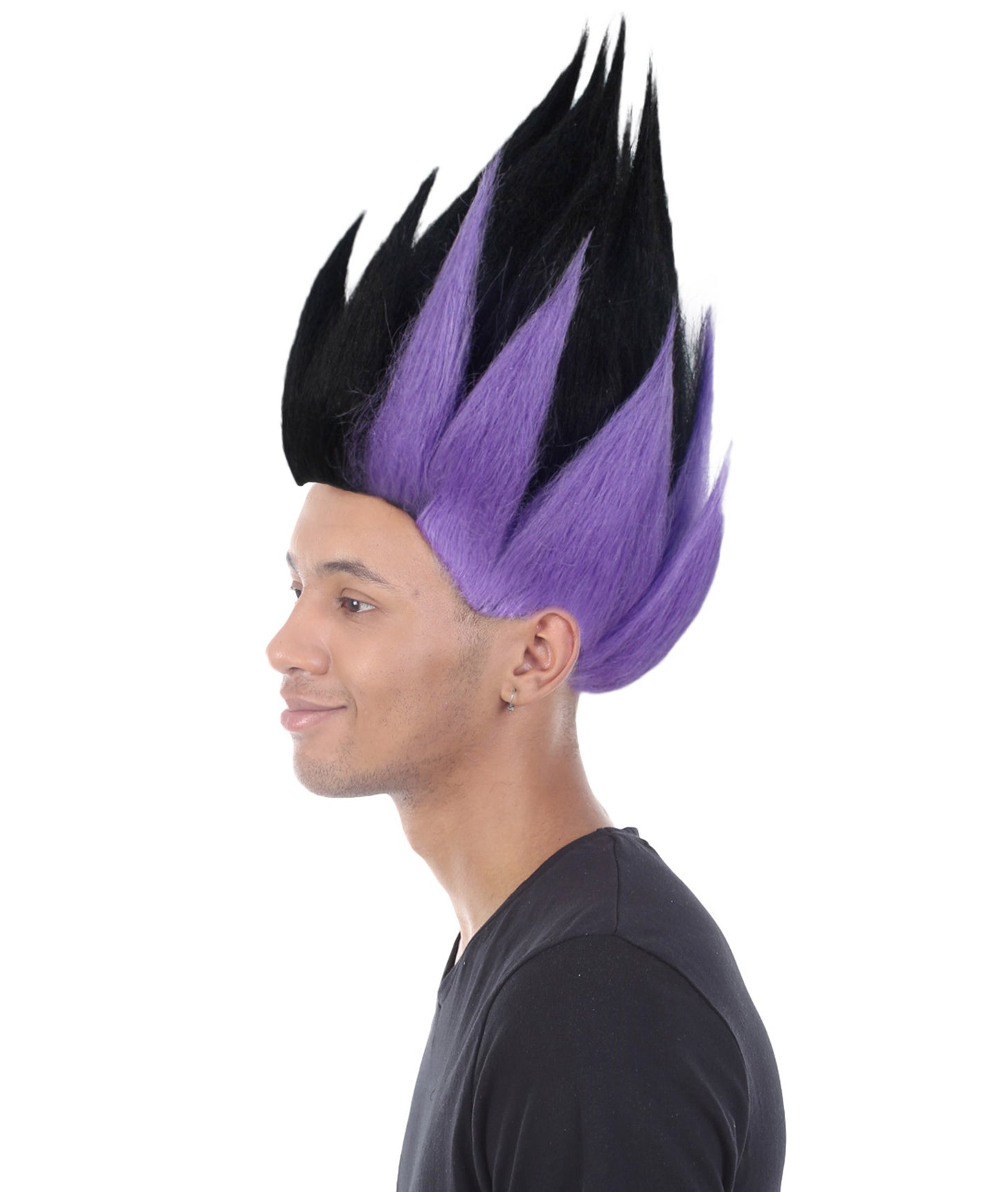 Anime Spike Wig |  Black & Purple Spike TV/Movie Wigs | Premium Breathable Capless Cap