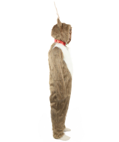 HPO Unisex Reindeer Brown & White Costume | Plush Holiday Outfit with Antlers & Hoof Gloves | Perfect for Christmas, Parties & Festive Events