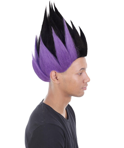 Anime Spike Wig |  Black & Purple Spike TV/Movie Wigs | Premium Breathable Capless Cap