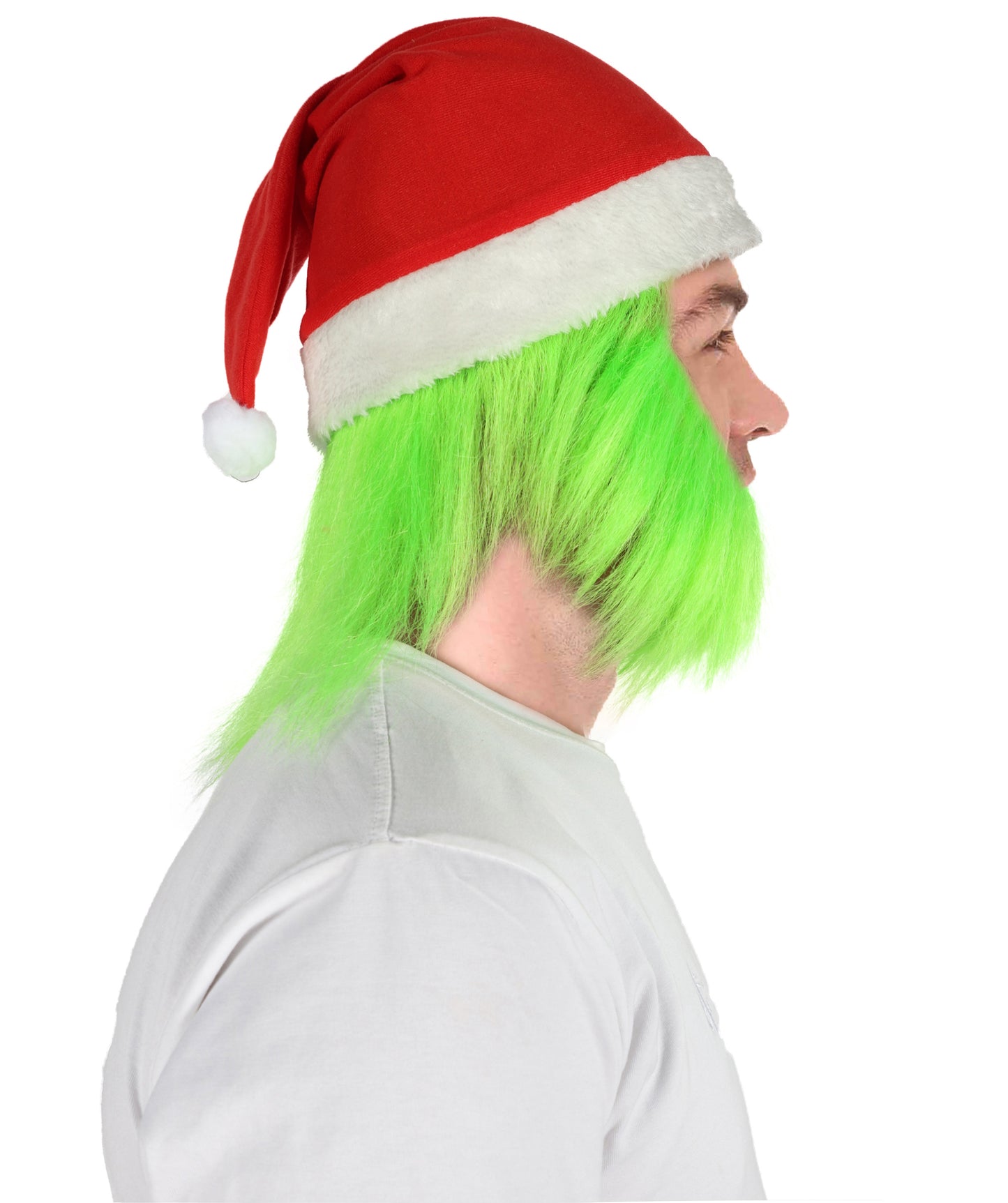 HPO Men’s Festive Furry Creature Green Thief Christmas Costume Set with all accessories | Cosplay Hat and Beard | Flame-retardant Synthetic Fiber