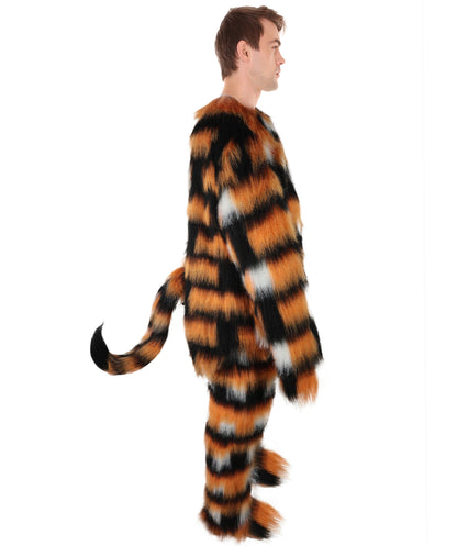 HPO Adult Unisex Fur Tiger Costume, Mask & Bundle Set | Realistic Fur Suit with Headpiece | Ideal for Halloween and Jungle Cosplay