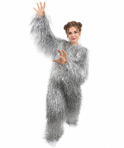 HPO Unisex Teen Extreme Tinsel Hairy Person Costume Bundle & Mask Set - Full-Body Tinsel Hair Suit Extra-Long Costume Wig for Halloween, Cosplay & Parties - Multiple Color Options