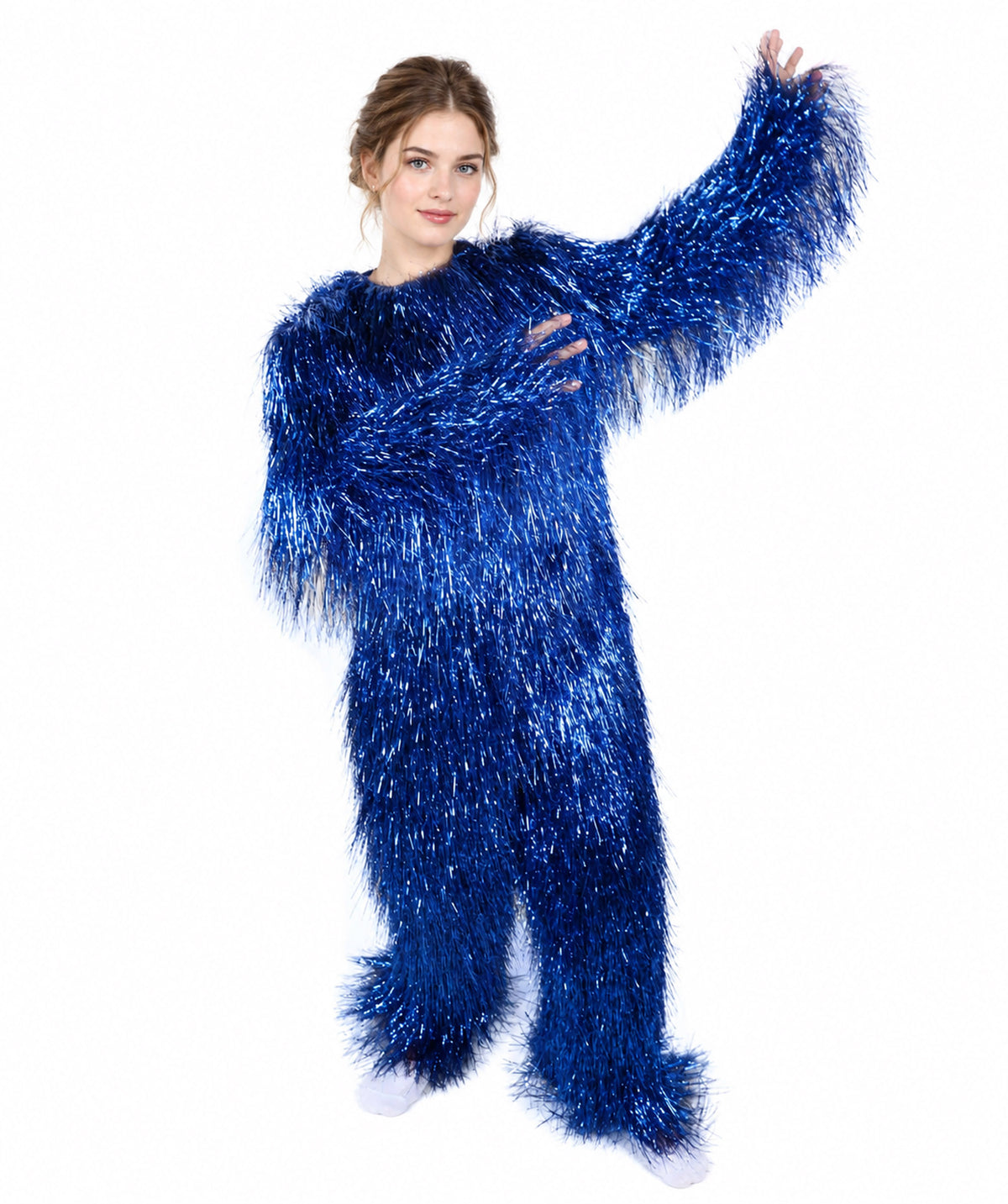 HPO Unisex Teen Extreme Tinsel Hairy Person Costume Bundle & Mask Set - Full-Body Tinsel Hair Suit Extra-Long Costume Wig for Halloween, Cosplay & Parties - Multiple Color Options