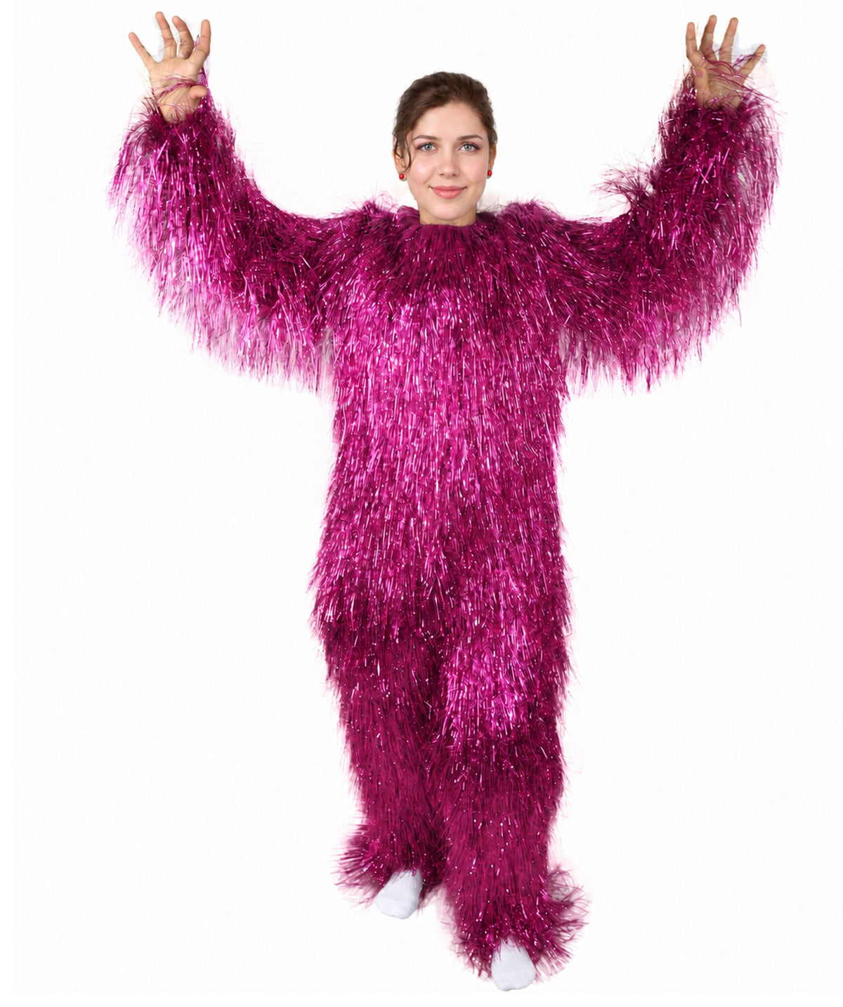 HPO Unisex Teen Extreme Tinsel Hairy Person Costume Bundle & Mask Set - Full-Body Tinsel Hair Suit Extra-Long Costume Wig for Halloween, Cosplay & Parties - Multiple Color Options