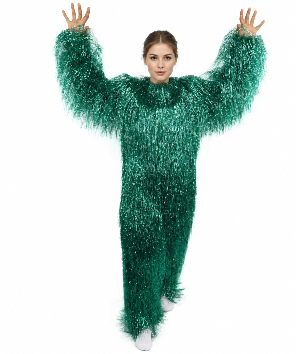 HPO Unisex Teen Extreme Tinsel Hairy Person Costume Bundle & Mask Set - Full-Body Tinsel Hair Suit Extra-Long Costume Wig for Halloween, Cosplay & Parties - Multiple Color Options