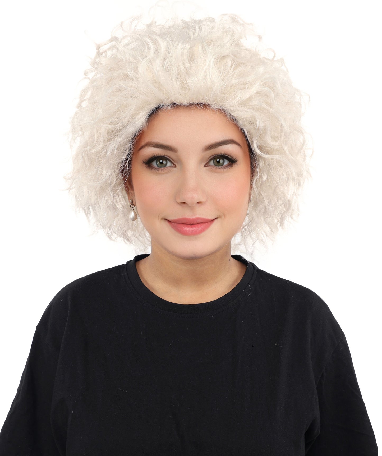 HPO Women’s 15-Inch White Curly Wig | Wavy Voluminous Style | Idal for Costume, Cosplay, and Themed Events
