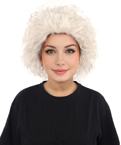 HPO Women’s 15-Inch White Curly Wig | Wavy Voluminous Style | Idal for Costume, Cosplay, and Themed Events