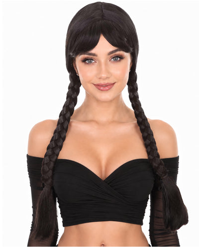 Women's Black & Blonde Horror Comedy Character Braided Wigs, best for Halloween, Flame-retardant Synthetic Fiber