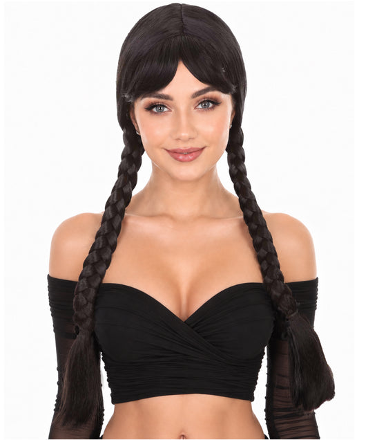Women's Black & Blonde Horror Comedy Character Braided Wigs, best for Halloween, Flame-retardant Synthetic Fiber