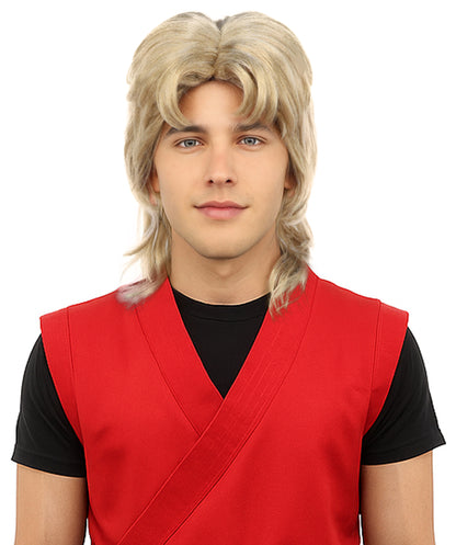 HPO Men’s Blonde 80s Mullet Wig - Rocker Retro Hairpiece with Layered Style and Flowy Back | Perfect for Cosplay, Halloween, 80s Parties & Roleplay