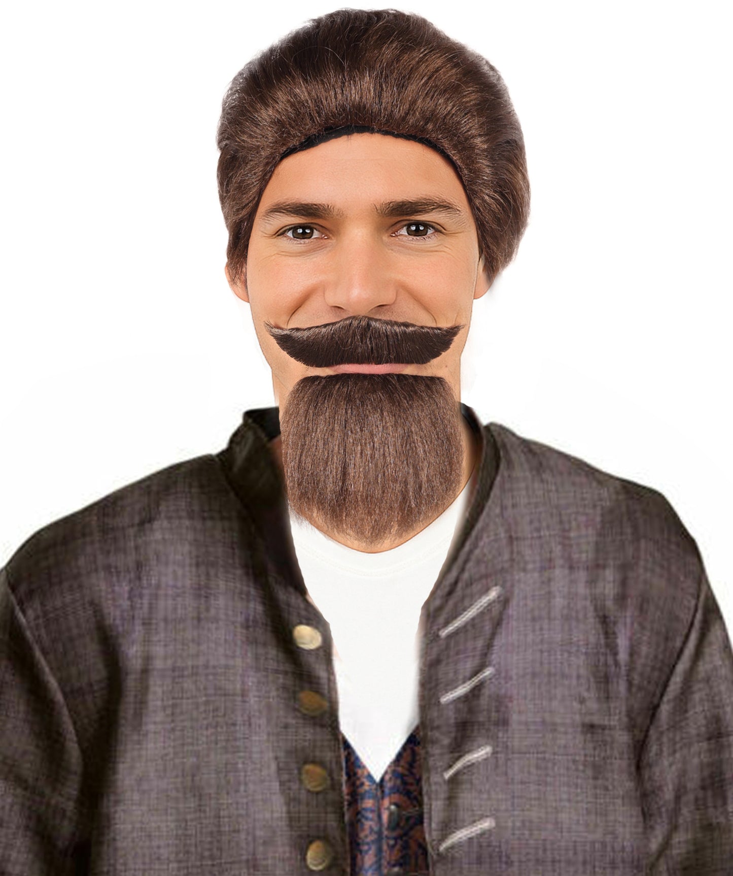 HPO Men’s Wild West Brown Wig Mustache & Beard Set – Rugged Synthetic Hairpiece for Themed Parties