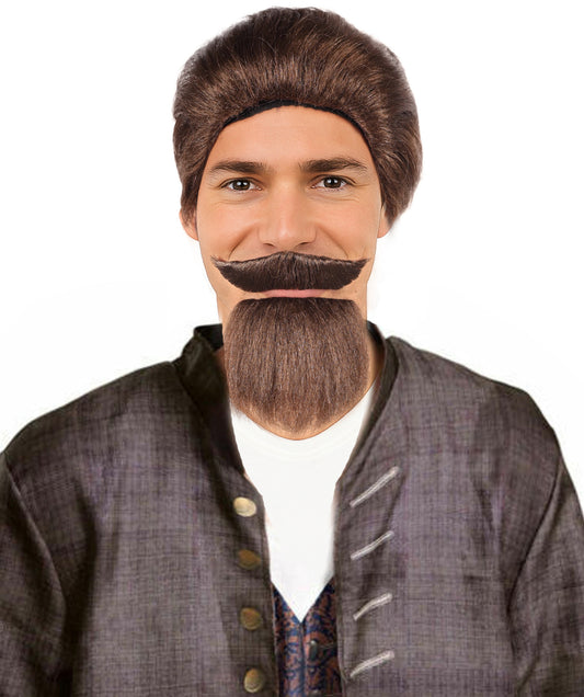 HPO Men’s Wild West Brown Wig Mustache & Beard Set – Rugged Synthetic Hairpiece for Themed Parties