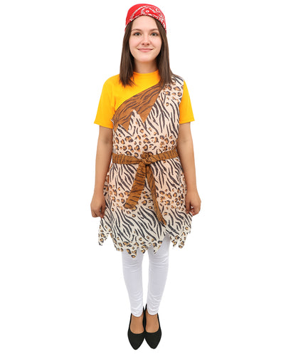 HPO Cave Women Costume | One-Shoulder Animal Print Tunic with Belt | Stone Age Tribal Outfit for Adults | Ideal for Halloween, Cosplay & Themed Parties