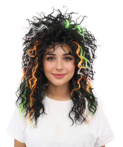 HPO Women's Wild Shaggy Rocker Wig | Multi-colored dark base, create of synthetic fiber, massive frizzy volume, breathable base | Party, Halloween, theater, drag, performance, costume events