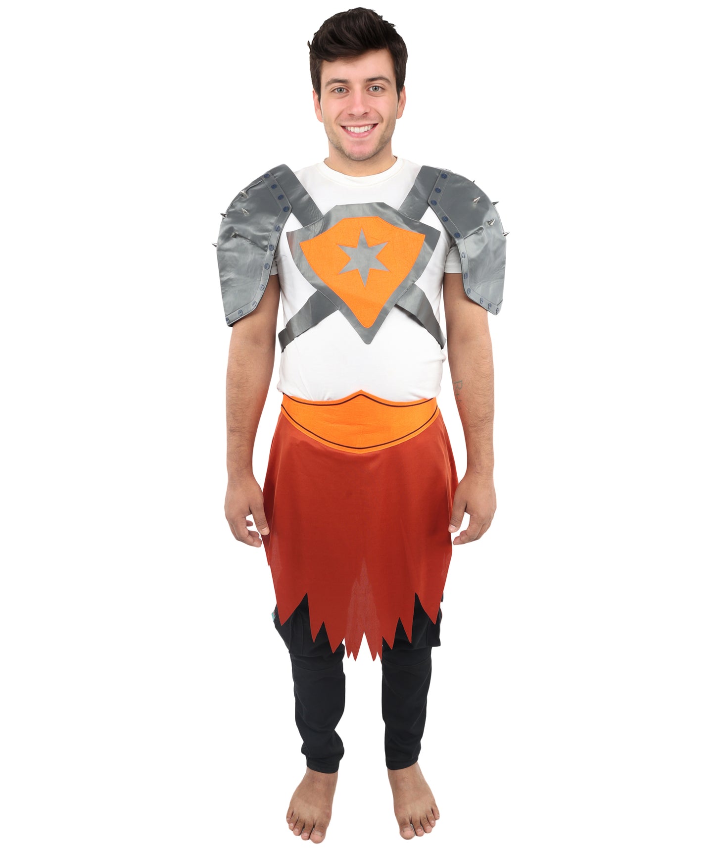 HPO Men's Tribal Warrior Costume – Grey Top & Brown Skirt | Fantasy Battle Outfit for Halloween, Cosplay, Parties