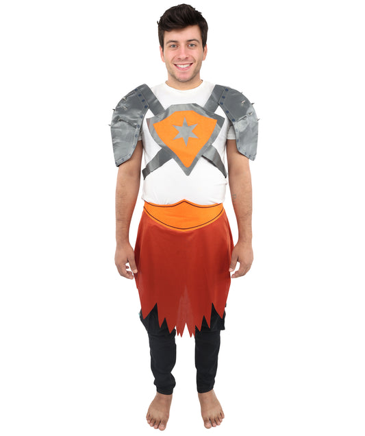 HPO Men's Tribal Warrior Costume – Grey Top & Brown Skirt | Fantasy Battle Outfit for Halloween, Cosplay, Parties
