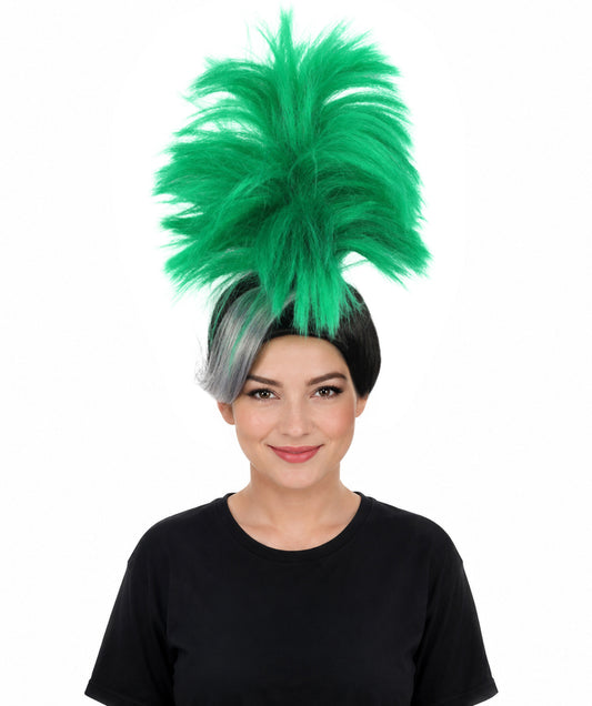 HPO Women’s Green Palm Tree Spiked Wig | 19 Inch Wig with High Standing Top | Funky Green Wig for Party, Festival, or Stage Use