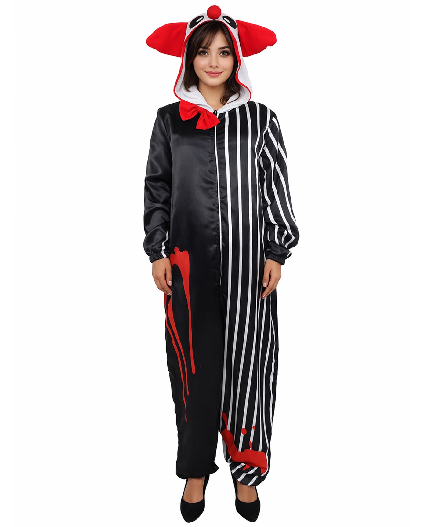 HPO Women's Classic Clown Style Costume – Multicolor & Striped Full Body Jumpsuit | Halloween Theme, Party Outfit & Cosplay Wear