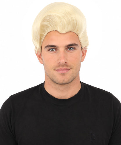 HPO Adult & Teen Men's Sleek Updo Theatrical Wig | Icy silver tone, create of synthetic fiber, striking swept front volume, breathable base | Party, Halloween, theater, drag, performance, costume events