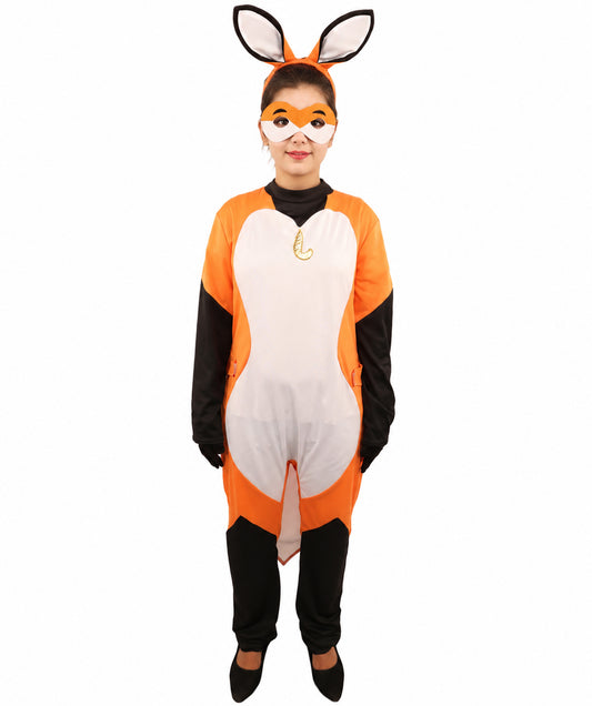 HPO Women's Clever Fox Heroine Costume | Orange White and Black Synthetic Febric Bodysuit with Attached Tail and Mask | Idal for Halloween, Cosplay, Drag, and Themed Events