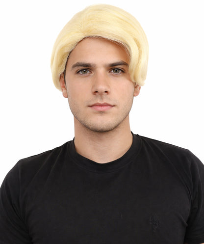 HPO Men’s Blonde Wig with Long Side Bangs  | Flame-retardant Synthetic | Ideal for Cosplay, Halloween & Party Looks