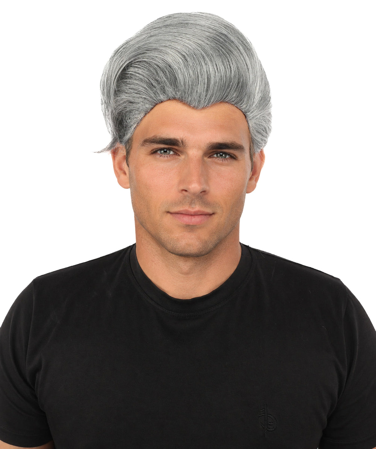 HPO Adult & Teen Men's Sleek Updo Theatrical Wig | Icy silver tone, create of synthetic fiber, striking swept front volume, breathable base | Party, Halloween, theater, drag, performance, costume events
