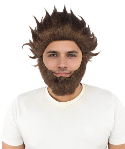 HPO Adult & Teen Men’s 11-Inch Spiky Wig with Beard Set | Multiple Color Options, Ideal for Cosplay, and Themed Events | Bold Style for Fun and Creative Looks