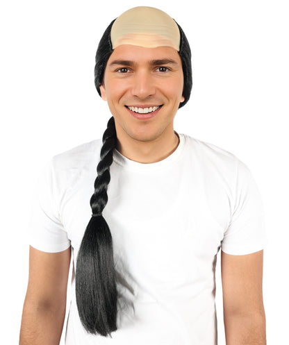 HPO Men’s Classic Braid Black Braid Wig | Long Natural-Look Synthetic Hairpiece | Bald Cap for Halloween, Cosplay, Stage & Parties