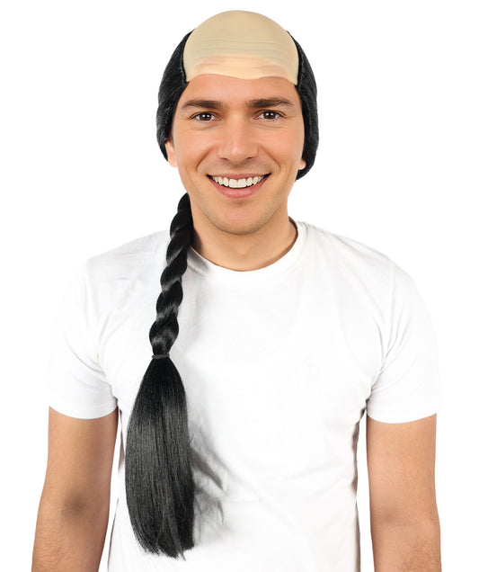 HPO Men’s Classic Braid Black Braid Wig | Long Natural-Look Synthetic Hairpiece | Bald Cap for Halloween, Cosplay, Stage & Parties