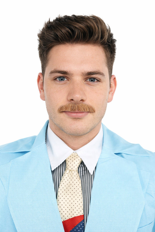 HPO Men's Human Brown Facial Hair Mustache | Multiple Color Options