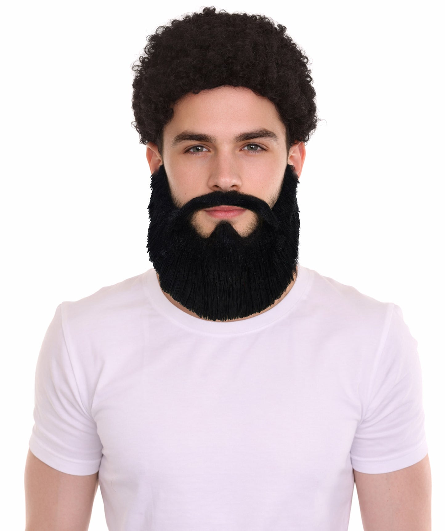 HPO Men's Black Fake Beard & Mustache Set | Ideal for party, Halloween, cosplay, theater, drag, performance, costume events