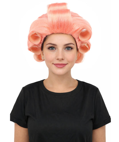 HPO Adult Women's Retro Roller Set Pink Wig | Multiple Color Options, create of synthetic fiber, large cylindrical curler texture, capless cap | Party, Halloween, theater, drag, performance, costume events