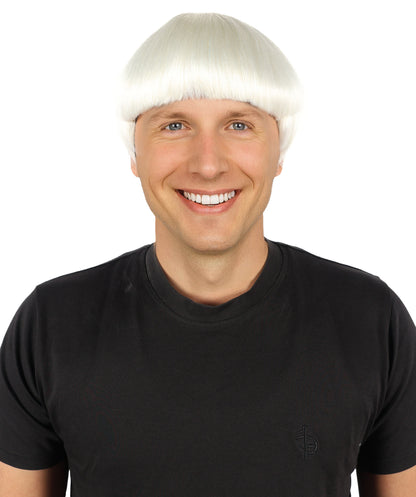 HPO Men's 9" Inch Short Length Halloween Classic Moe Retro Bowl Cut Costume Wig, Multiple Color Synthetic Soft Fiber Hair, Perfect for your next Festival