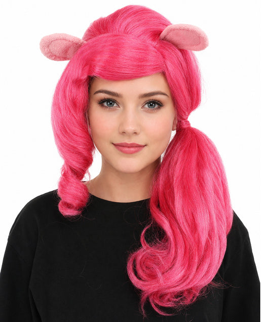 HPO Women’s 20” Pink Ponytail Wig with Cute Accessory | Fun Hairpiece for Halloween, Cosplay Parties & Roleplay | Capless Cap Design