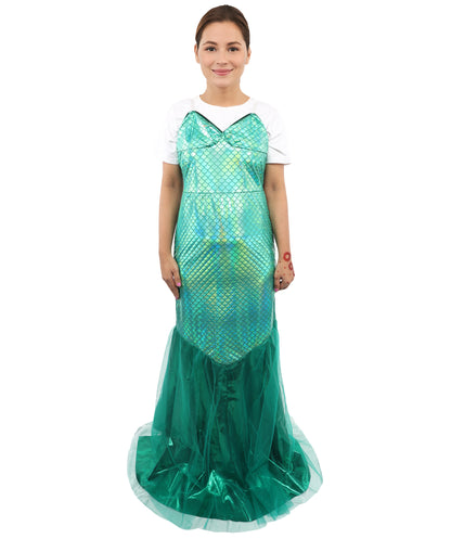 HPO Women's Green Fishtail Sequin Gown Costume | Elegant Shimmer Dress | Ideal for Halloween, Parties, Cosplay & Evening Themes
