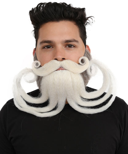 HPO Men's Theatrical Mustache Beard Kit | Dramatic Curled Texture Adjustable Fit Light Tone | Party Halloween Cosplay Theater Drag Performance Costume Events