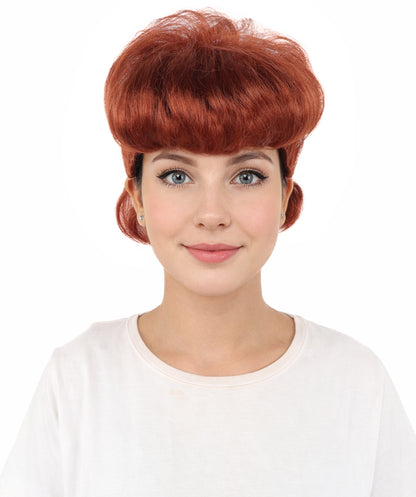HPO Adult Women's Retro Pin-Up Wig | Multicolor Options, create of synthetic fiber, vintage curled bumper bangs with rolled back, breathable base | Party, Halloween, theater, drag, performance, costume events