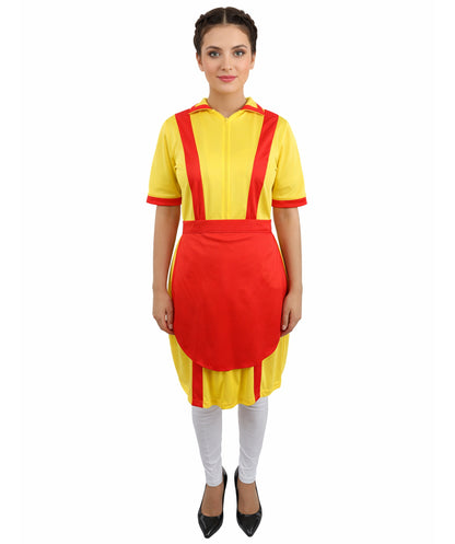 HPO Women’s Red & Yellow Waitress Costume – Stylish Scarf Dress with Collar Detail | Party & Cosplay Uniform Adults Outfit