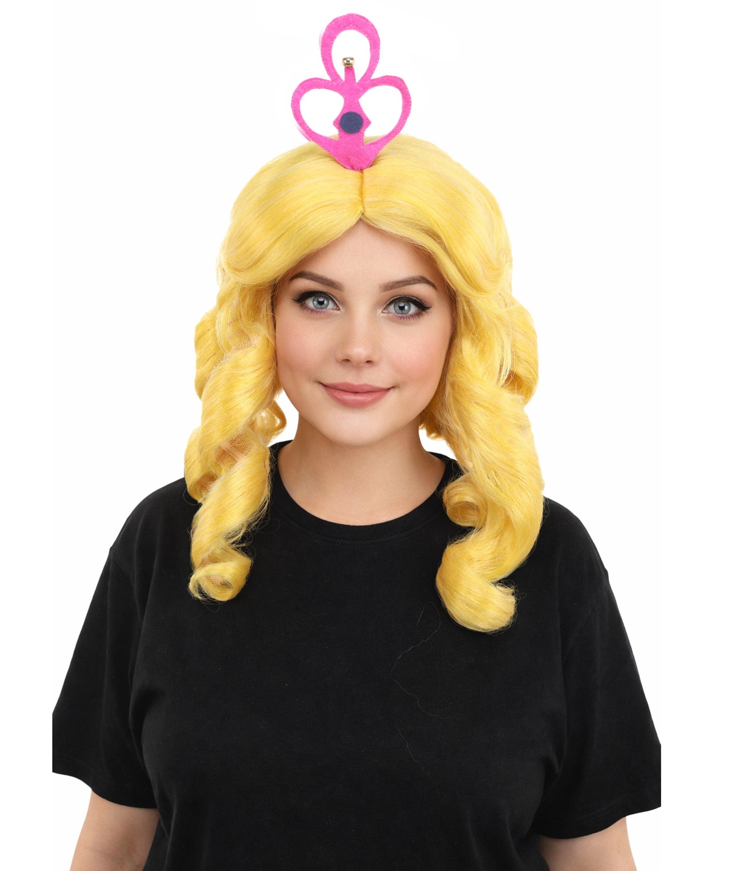 HPO Women's Magical Fairy Princess Wig | 13 Inch Yellow Sausage Curls Pink Tiara | Party Halloween Cosplay Theater Movie Costume Events